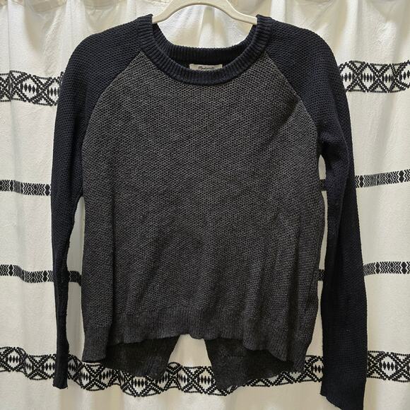 Madewell gray black color block long sleeve waffle knit sweater split back small - Picture 1 of 10